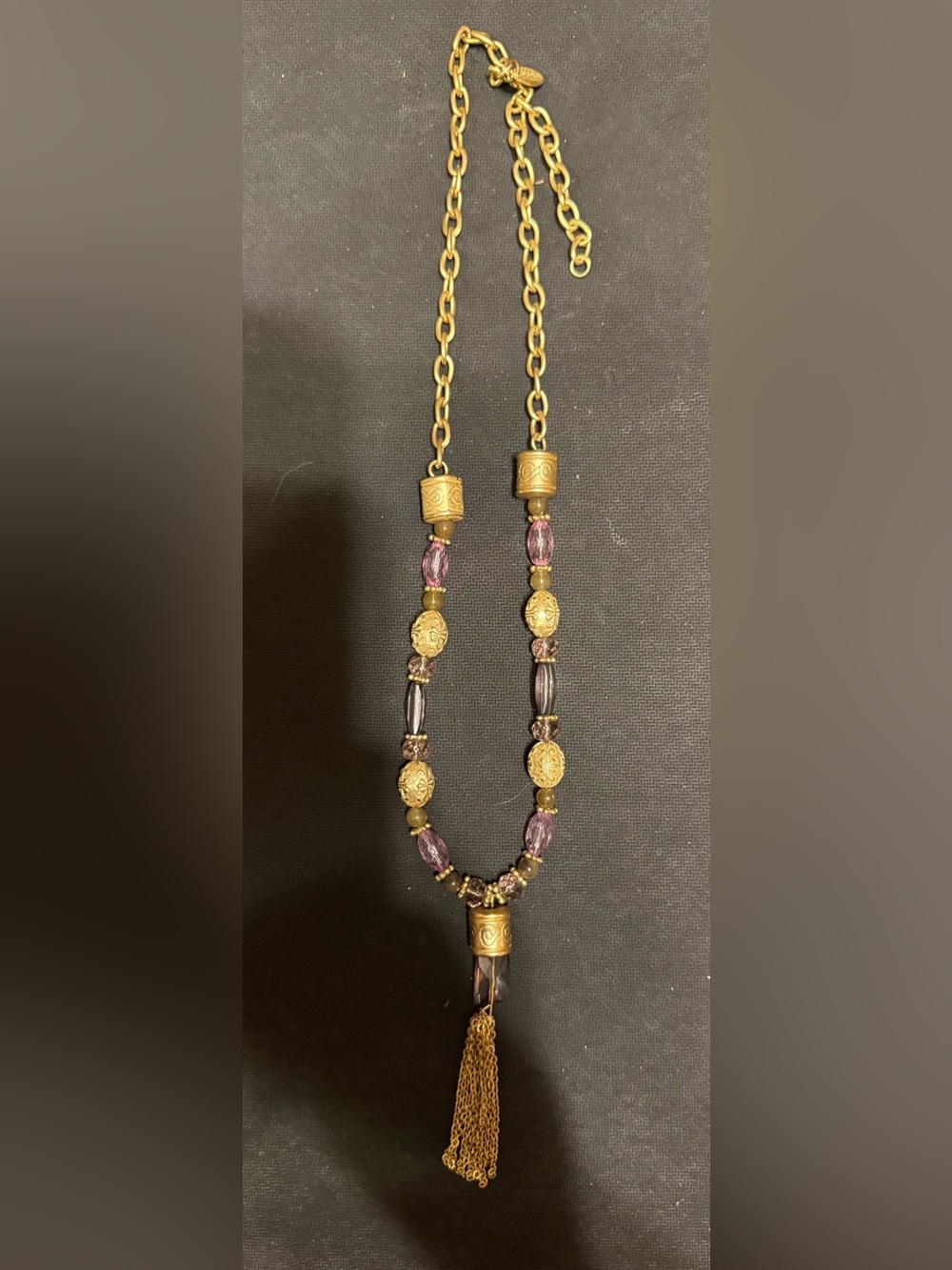 George Gold-Tone Purple Beaded Chain Tassel Pendant Necklace